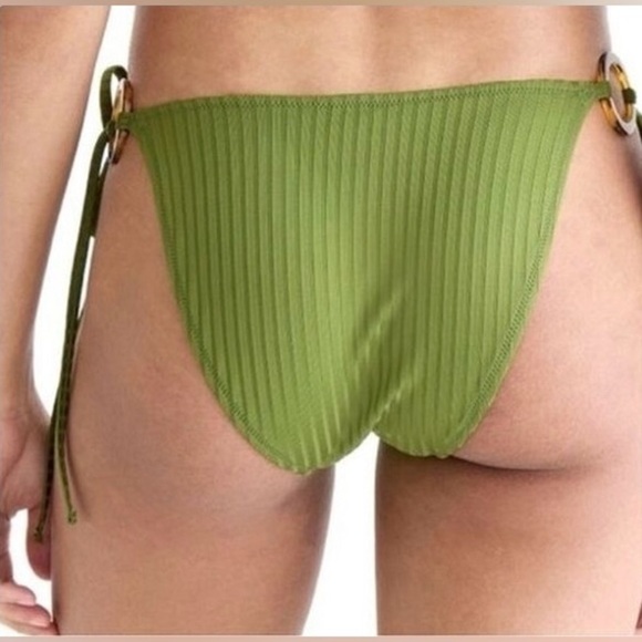 NWT J. Crew Green Wide-Rib Curved-Waist Cheeky String Bikini Bottom w/ Rings, L - Picture 4 of 14